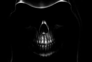 Ominous Black Skeleton Walking Through Fog Wallpaper