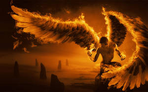 On Fire Wings Of Angel Wallpaper