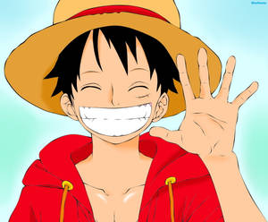 One Piece Waving And Smiling Luffy Pfp Wallpaper