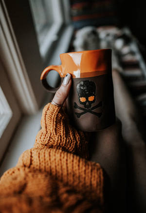 Orange Aesthetic Skull Mug Phone Wallpaper