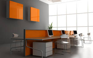 Orange And Gray Office Modular Interior Design Wallpaper