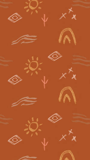 Orange Boho Chalk Drawing Wallpaper