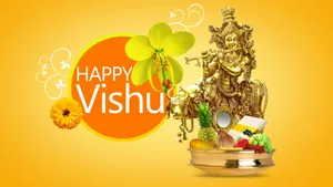 Orange Circle Happy Vishu Wallpaper