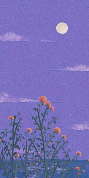 Orange Floral Painting Under Purple Night Sky Wallpaper