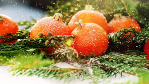 Orange Glitter Christmas Balls Wallpaper