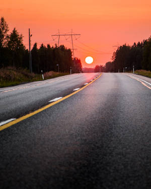 Orange Sun Over Roadside Wallpaper