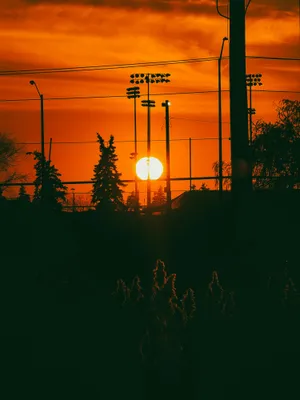 Orange Sunset Silhouette Urban Landscape Wallpaper