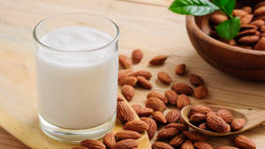 Organic Almond Milk In A Glass Wallpaper