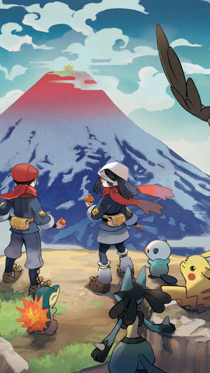 Oshawott And A Volcano Wallpaper