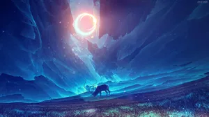 Otherworldly Nature Scenery Anime Blue Wallpaper