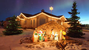 Outdoor Christmas Decoration Nativity Scene Wallpaper