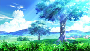 Outdoor Landscape Green Anime Aesthetic Wallpaper