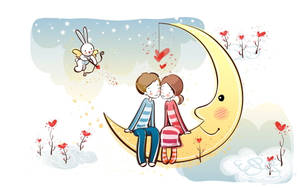 Over The Moon Love Drawings Wallpaper