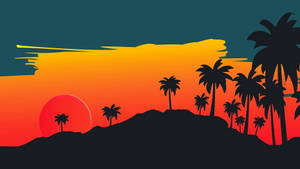 Palm Tree Sunset Landscape Wallpaper