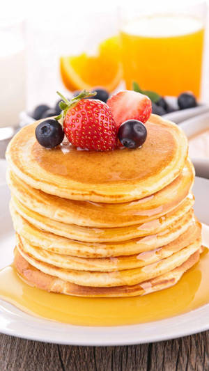 Pancakes On Plates With Honey Wallpaper