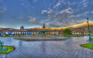 Panoramic View Of The Historic Main Square In Cusco, Peru Wallpaper