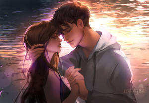 Passionate Aesthetic Anime Couple Digital Art Wallpaper