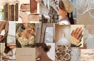 Pastel Brown Aesthetic Laptop Collage Wallpaper