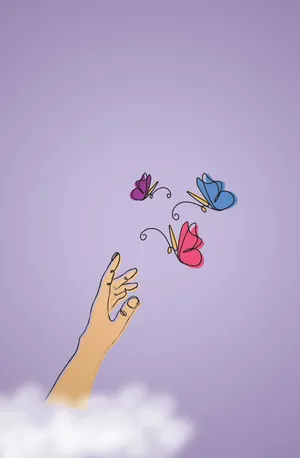 Pastel Butterflies In Violet Background Wallpaper