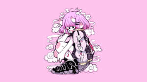 Pastel Pink Aesthetic Anime Girl Squatting Wallpaper