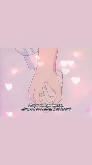 Pastel Pink Aesthetic Anime Holding Hands Wallpaper