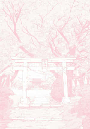 Pastel Pink Aesthetic Anime With Trees Wallpaper