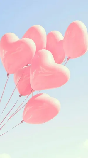 Pastel Summer Pink Heart Balloons Wallpaper
