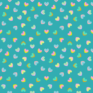 Pastel Teal Rainbow Hearts Wallpaper