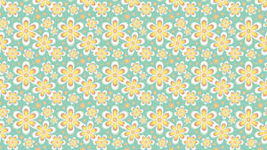 Pastel Yellow Flower Pattern Teal Background Wallpaper