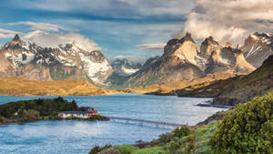 Patagonia Huge Lake With Houses Wallpaper