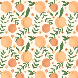Peach Pattern With Leaves And Flowers Wallpaper