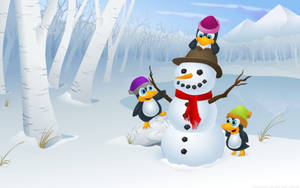 Penguin And Snowman Funny Christmas Wallpaper
