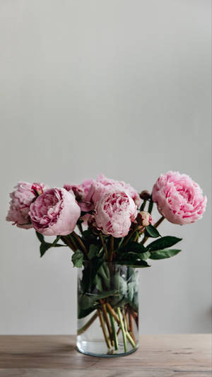 Peony Flowers On Wooden Desk Wallpaper