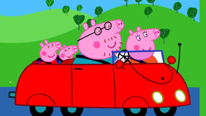 Peppa Pig And Her Family Taking A Ride In Their Car! Wallpaper