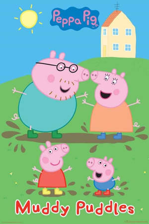 Peppa Pig And Her Friends Playing In A Muddy Puddle Wallpaper