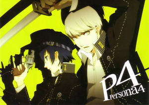 Person 4: Naoto And Yu With Logo Wallpaper