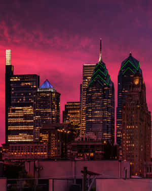 Philadelphia Skyline Pink Sky Wallpaper