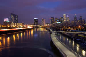 Philadelphia Skyline With Purple Sky Wallpaper