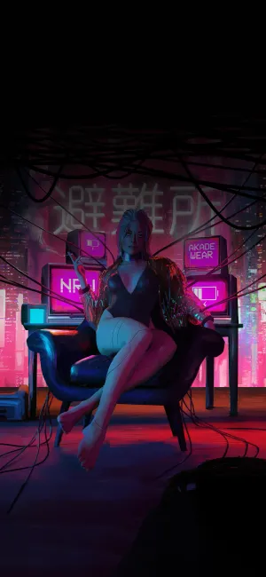 Phone Girl In A Dark Room Wallpaper