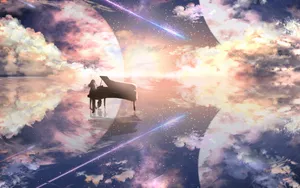 Piano On An Anime Planet Wallpaper