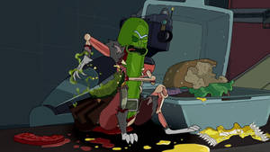 Pickle Rick Sitting Beside A Sandwich Wallpaper