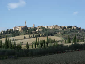 Pienza Village With Hillside Wide Shot Wallpaper