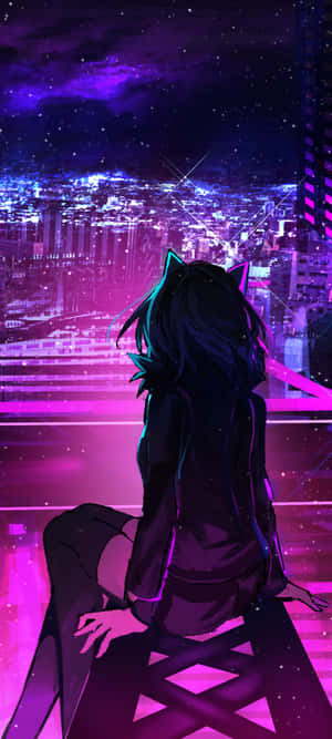 Pink Aesthetic Anime Phone Rooftop Wallpaper