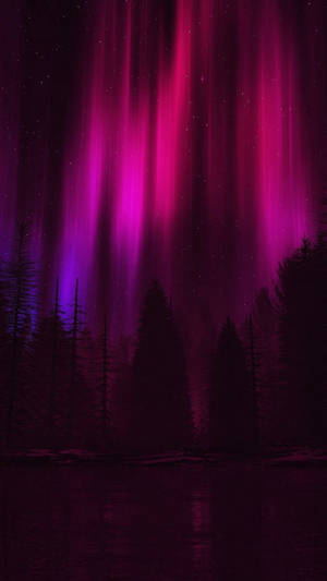 Pink Aurora Night Sky Art Iphone Wallpaper