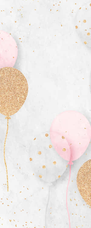 Pink Birthday Gold Balloon Wallpaper