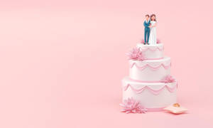 Pink Bride And Groom Topped Wedding Cake Wallpaper