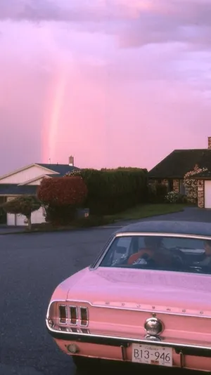Pink Car With Aesthetic Home Background Wallpaper