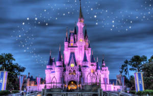 Pink Castle In Theme Park Wallpaper