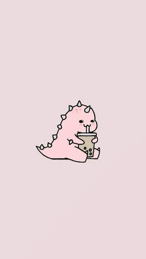 Pink Dino Kawaii Iphone Wallpaper