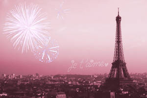 Pink Eiffel Tower Fireworks Wallpaper